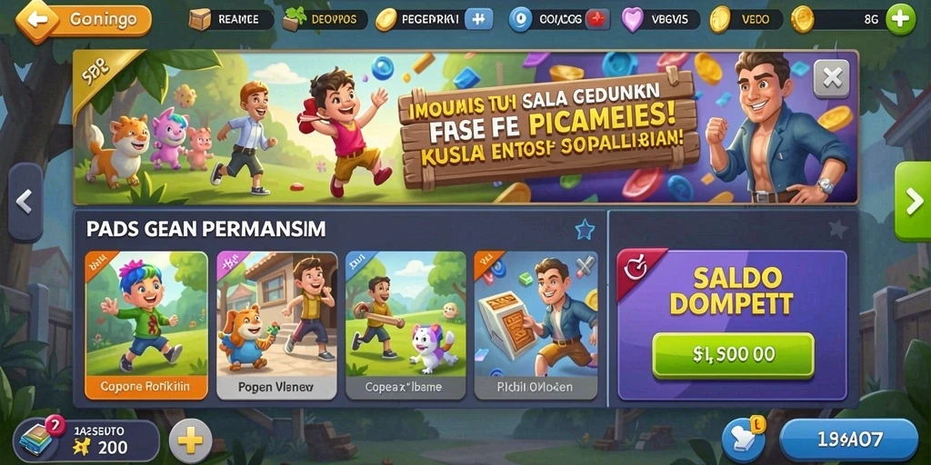 Tampilan awal halaman permainan dengan tampilan menu yang menarik.